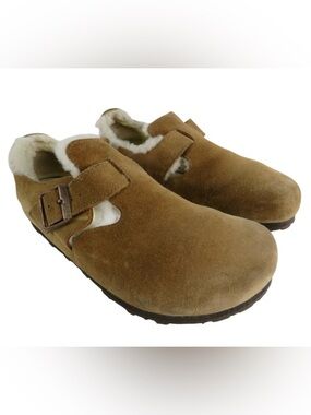 Birkenstock Suede Shearling Lined Clogs - Brown